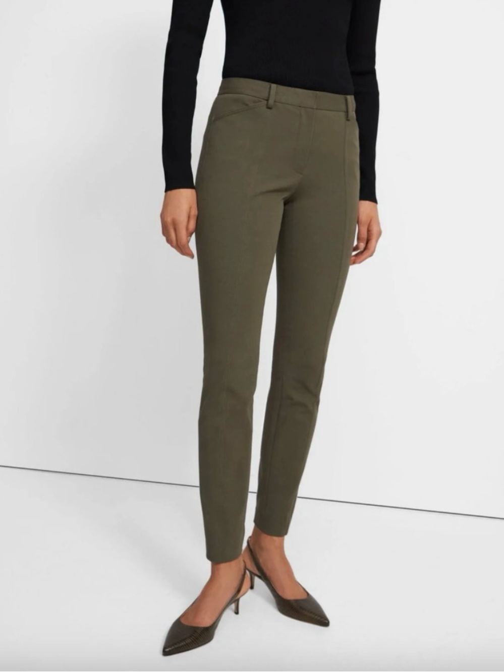 THEORY NWT Green Teak Twill Bistretch Seam Trouser Pants Size 0